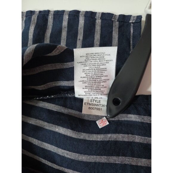 Ellen Tracy Linen Top Women S Blue Navy Stripes Sleeveless Coastal Preppy Boho - Picture 8 of 14